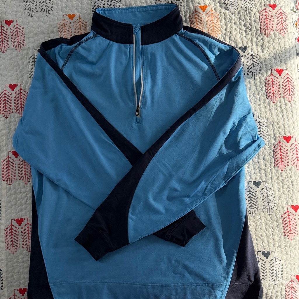 Footjoy Blue And Quarter-Zip Golf Pullover With Navy Blue Accents. Large